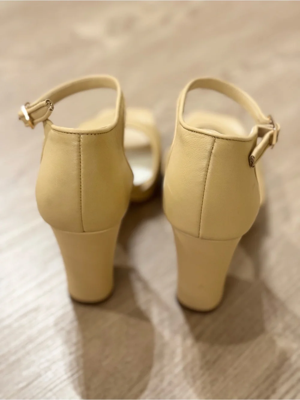 Franco Sarto Beige Platform Block Heels with Ankle Strap
